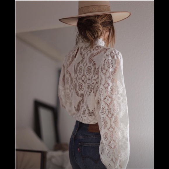 Olivia Lace Detailed Crochet Top With Spectacular Sleeves And Soft Lace Detail - Picture 2 of 9